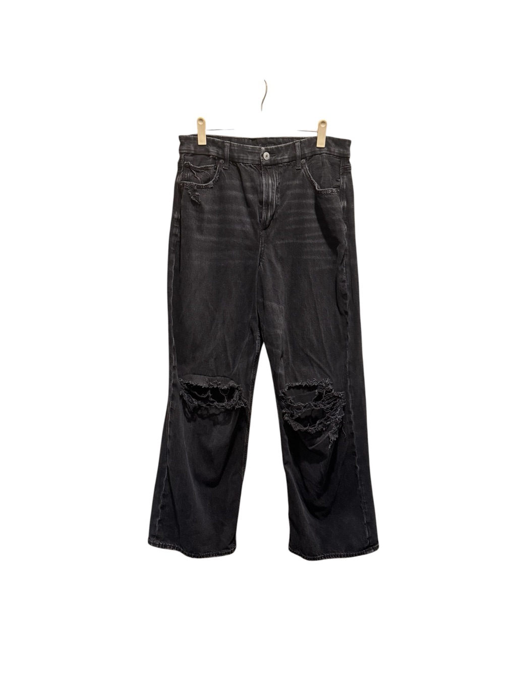 American Eagle Curvy Super High Rise Baggy Straight Size 12r Distressed Black
